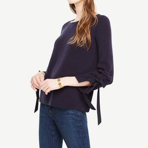 Ann Taylor Navy Tie Sleeve Sweater